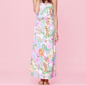 Lilly Pulitzer Pink Floral Nosey Posey Women’s Strapless Dress size XS